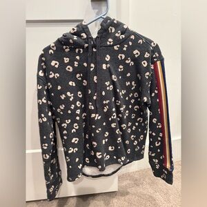 Evereve Black Leopard Hoodie with Multicolor Stripe